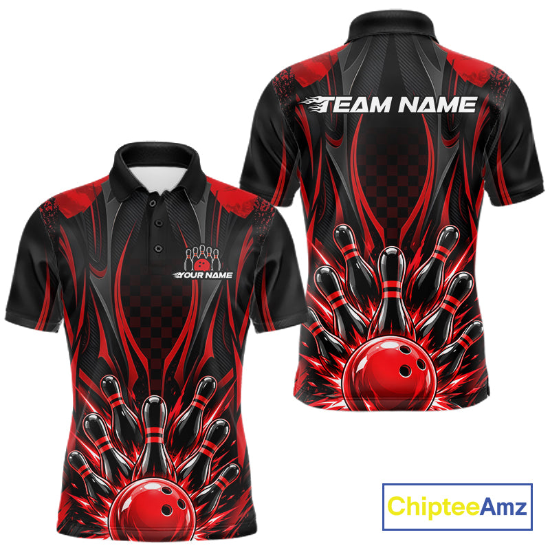 Personalized Red Bowling Shirts Custom Bowling Team Jersey Polo 1/4 Quarter-Zip Bowling Shirts NBT1150