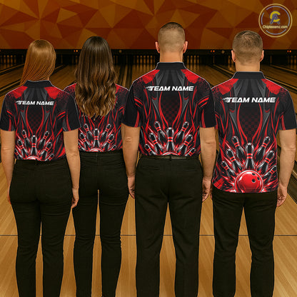 Personalized Red Bowling Shirts Custom Bowling Team Jersey Polo 1/4 Quarter-Zip Bowling Shirts NBT1150