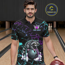 Load image into Gallery viewer, Neon Blue Purple Funny Raccoon Bowling Team Shirt Customized Bowling League Polo &amp; 1/4 Zip Gift For Men NBT893