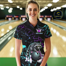 Load image into Gallery viewer, Neon Blue Purple Funny Raccoon Bowling Team Shirt Customized Bowling League Polo &amp; 1/4 Zip Gift For Women NBT893