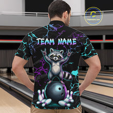 Load image into Gallery viewer, Neon Blue Purple Funny Raccoon Bowling Team Shirt Customized Bowling League Polo &amp; 1/4 Zip Gift For Men NBT893