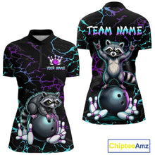 Load image into Gallery viewer, Neon Blue Purple Funny Raccoon Bowling Team Shirt Customized Bowling League Polo &amp; 1/4 Zip Gift For Women NBT893