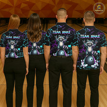 Load image into Gallery viewer, Neon Blue Purple Funny Raccoon Bowling Team Shirt Customized Bowling League Polo &amp; 1/4 Zip Gift For Women NBT893