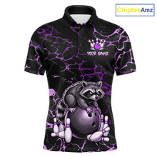 Load image into Gallery viewer, Purple Funny Raccoon Bowling Team Shirt Customized Bowling League Polo &amp; 1/4 Zip Gift For Men NBT894