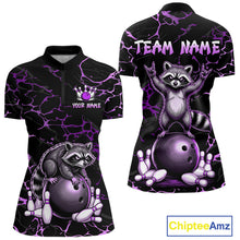 Load image into Gallery viewer, Purple Funny Raccoon Bowling Team Shirt Customized Bowling League Polo &amp; 1/4 Zip Gift For Women NBT894
