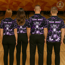 Load image into Gallery viewer, Purple Funny Raccoon Bowling Team Shirt Customized Bowling League Polo &amp; 1/4 Zip Gift For Women NBT894