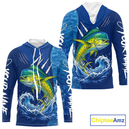 Mahi Mahi Fishing Custom Long Sleeve Hooded Performance Fishing Shirts, Mahi Mahi Saltwater Fishing Shirt NBT721