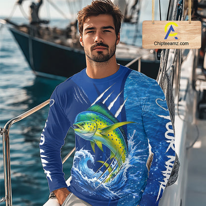 Mahi Mahi Fishing Custom Long Sleeve Performance Fishing Shirts, Mahi Mahi Saltwater Fishing Shirt NBT721