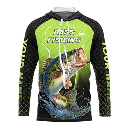 Custom Largemouth Bass Fishing Hood Fish Scale Custom Name Shirts For Men, Bass Fishing Shirts NBT369