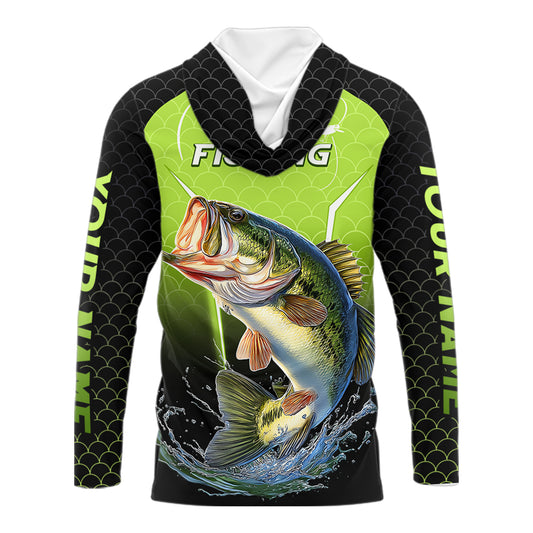 Custom Largemouth Bass Fishing Hood Fish Scale Custom Name Shirts For Men, Bass Fishing Shirts NBT369