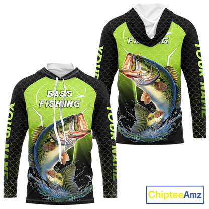 Custom Largemouth Bass Fishing Hood Fish Scale Custom Name Shirts For Men, Bass Fishing Shirts NBT369