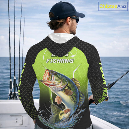 Custom Largemouth Bass Fishing Hood Fish Scale Custom Name Shirts For Men, Bass Fishing Shirts NBT369
