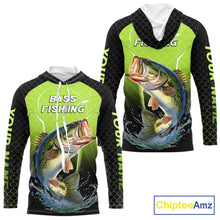 Load image into Gallery viewer, Custom Largemouth Bass Fishing Hood Fish Scale Custom Name Shirts For Men, Bass Fishing Shirts NBT369