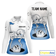 Load image into Gallery viewer, Blue Funny Golf Rescue Team Polo Shirt Custom Name, Golf Ball Cartoon Polo, White Golf Shirt NBT599