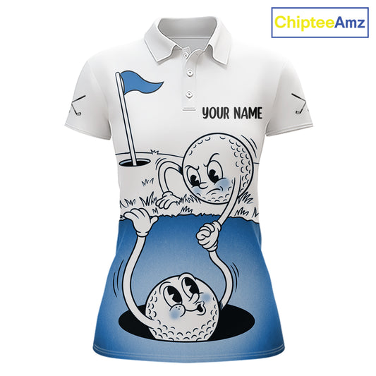 Blue Funny Golf Rescue Team Polo Shirt Custom Name, Golf Ball Cartoon Polo, White Golf Shirt NBT599