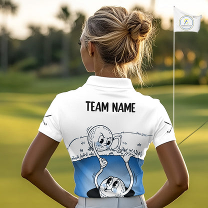 Blue Funny Golf Rescue Team Polo Shirt Custom Name, Golf Ball Cartoon Polo, White Golf Shirt NBT599