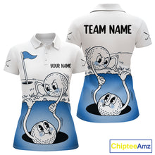 Load image into Gallery viewer, Blue Funny Golf Rescue Team Polo Shirt Custom Name, Golf Ball Cartoon Polo, White Golf Shirt NBT599