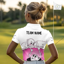 Load image into Gallery viewer, Pink Funny Golf Rescue Team Polo Shirt Custom Name, Golf Ball Cartoon Polo, White Golf Shirt NBT600