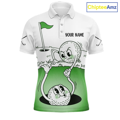 Green Funny Golf Rescue Team Polo Shirt Custom Name, Golf Ball Cartoon Polo, Golf Gifts NBT602