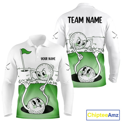 Green Funny Golf Rescue Team Polo Shirt Custom Name, Golf Ball Cartoon Polo, Golf Gifts NBT602