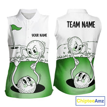 Load image into Gallery viewer, Green Funny Sleeveless Golf Rescue Team Polo Shirt Custom Name, Golf Ball Cartoon Polo, Golf Gifts NBT602