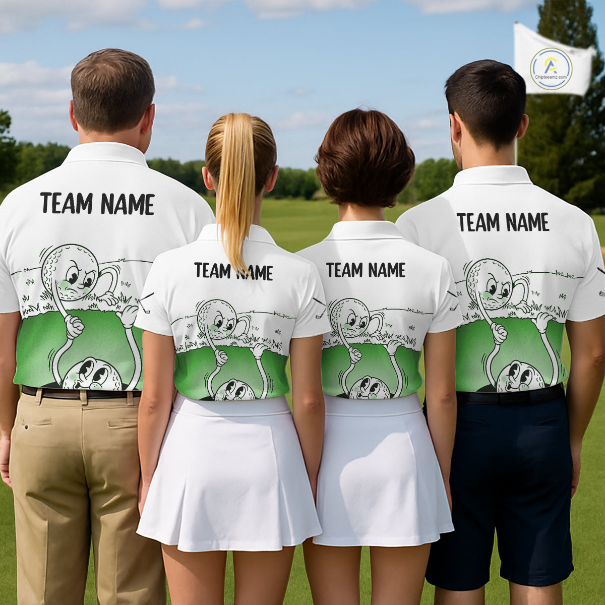 Green Funny Golf Rescue Team Polo Shirt Custom Name, Golf Ball Cartoon Polo, Golf Gifts NBT602