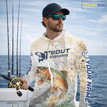 Load image into Gallery viewer, Rainbow Trout Fishing Shirt Long Sleeve Hooded Gray Beige Camo, Trout UPF Fishing Shirts NBT414