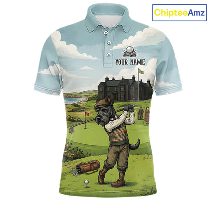 Scottish Terrier Mens Polo Golf Shirts, Vintage Dog Shirt, Dad Golf Gift NBT609