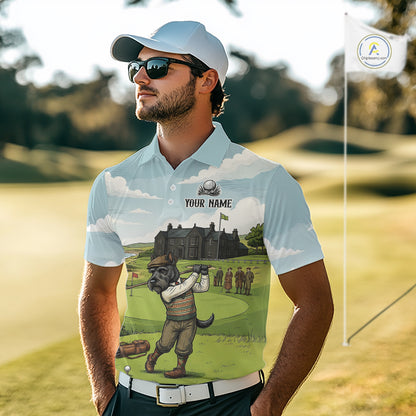 Scottish Terrier Mens Polo Golf Shirts, Vintage Dog Shirt, Dad Golf Gift NBT609