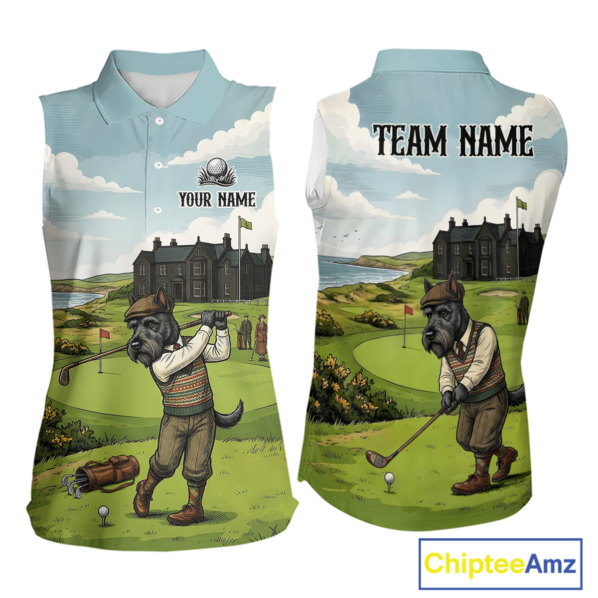 Scottish Terrier Womens Sleeveless Polo Golf Shirts, Vintage Dog Shirt, Dad Golf Gift NBT609