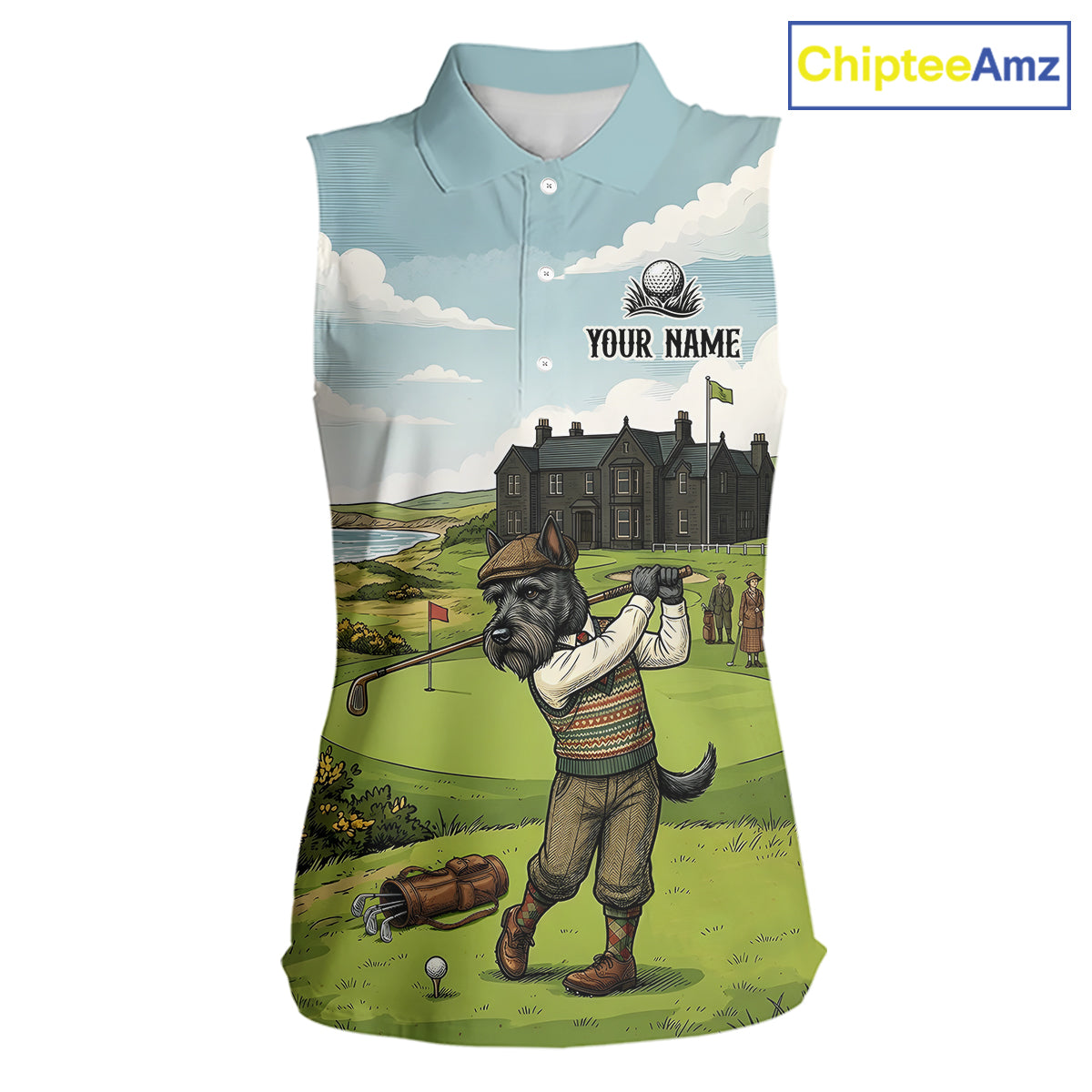 Scottish Terrier Womens Sleeveless Polo Golf Shirts, Vintage Dog Shirt, Dad Golf Gift NBT609