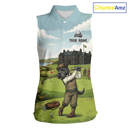 Scottish Terrier Womens Sleeveless Polo Golf Shirts, Vintage Dog Shirt, Dad Golf Gift NBT609
