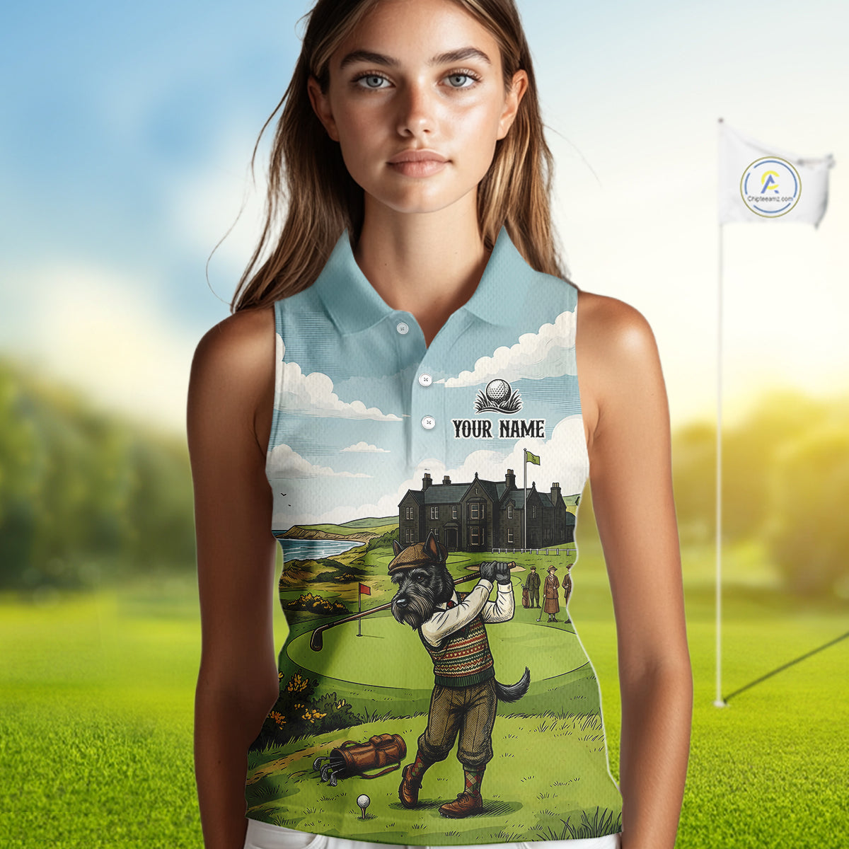 Scottish Terrier Womens Sleeveless Polo Golf Shirts, Vintage Dog Shirt, Dad Golf Gift NBT609