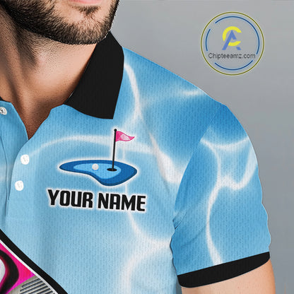 Mens Golf Polo Shirt Holographic Marble Golf Pattern For Team, Golf Attire For Men|Blue NBT724