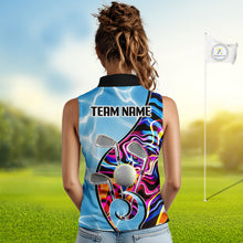 Load image into Gallery viewer, Womens Sleeveless Golf Polo Shirt Holographic Marble Golf Pattern For Team, Golf Attire For Women|Blue NBT724