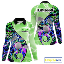 Load image into Gallery viewer, Womens Golf Polo Shirt Holographic Marble Golf Pattern For Team, Golf Attire For Women|Green NBT725
