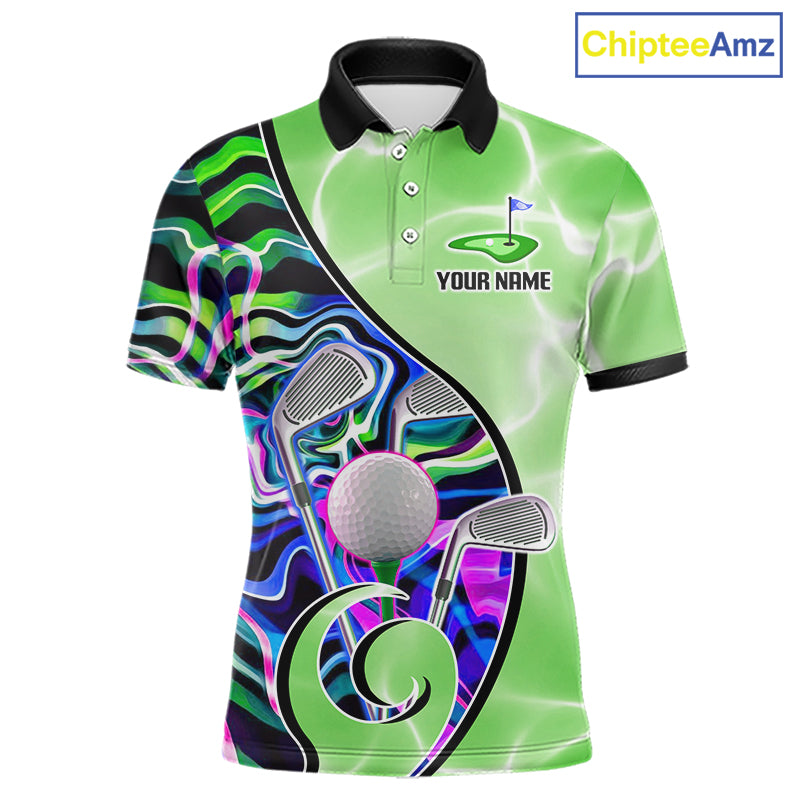 Mens Golf Polo Shirt Holographic Marble Golf Pattern For Team, Golf Attire For Men|Green NBT725