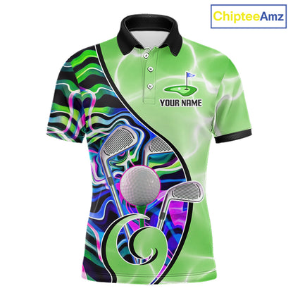 Mens Golf Polo Shirt Holographic Marble Golf Pattern For Team, Golf Attire For Men|Green NBT725