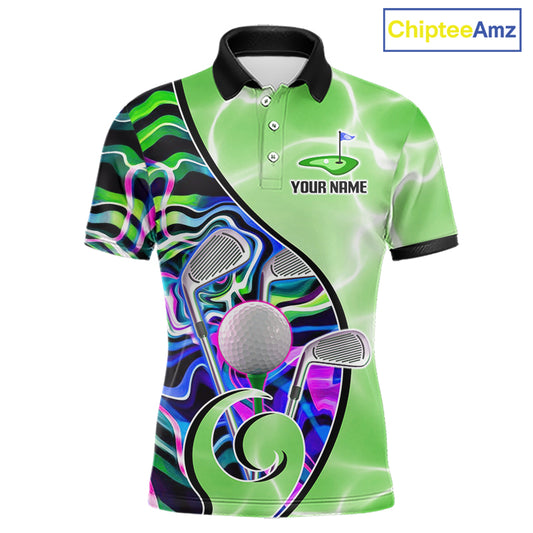 Mens Golf Polo Shirt Holographic Marble Golf Pattern For Team, Golf Attire For Men|Green NBT725