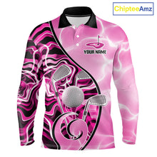 Load image into Gallery viewer, Mens Golf Polo Shirt Holographic Marble Golf Pattern For Team, Golf Attire For Men|Pink NBT726