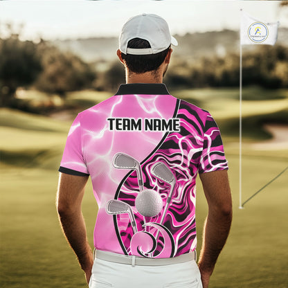 Mens Golf Polo Shirt Holographic Marble Golf Pattern For Team, Golf Attire For Men|Pink NBT726