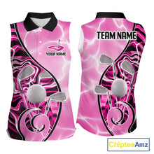 Load image into Gallery viewer, Womens Sleeveless Golf Polo Shirt Holographic Marble Golf Pattern For Team, Golf Attire For Women|Pink NBT726
