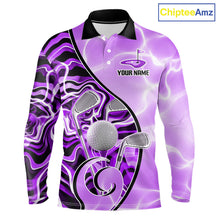 Load image into Gallery viewer, Mens Golf Polo Shirt Holographic Marble Golf Pattern For Team, Golf Attire For Men|Purple NBT727