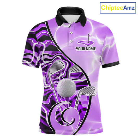 Mens Golf Polo Shirt Holographic Marble Golf Pattern For Team, Golf Attire For Men|Purple NBT727