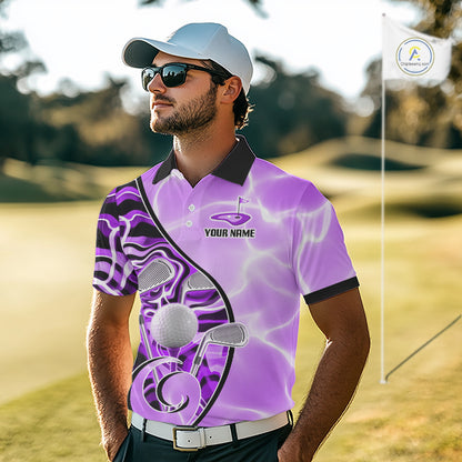 Mens Golf Polo Shirt Holographic Marble Golf Pattern For Team, Golf Attire For Men|Purple NBT727
