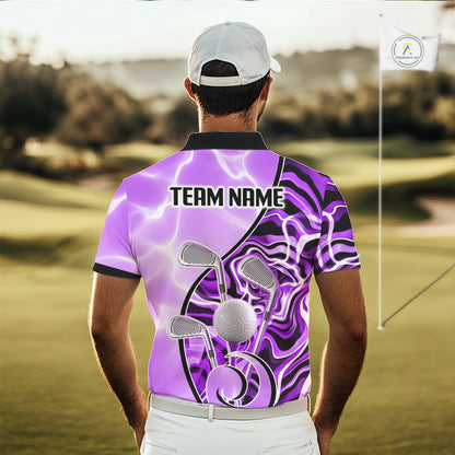 Mens Golf Polo Shirt Holographic Marble Golf Pattern For Team, Golf Attire For Men|Purple NBT727