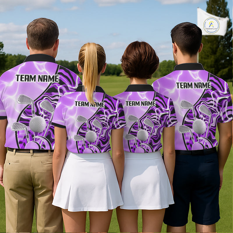 Mens Golf Polo Shirt Holographic Marble Golf Pattern For Team, Golf Attire For Men|Purple NBT727