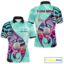 Load image into Gallery viewer, Mens Golf Polo Shirt Holographic Marble Golf Pattern For Team, Golf Attire For Men|Turquoise NBT728