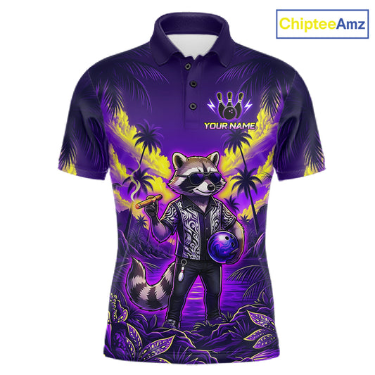 Funny Cool Raccoon Bowling Ball Shirt For Men Custom Blue Tropical Team Jersey Bowling League NBT903