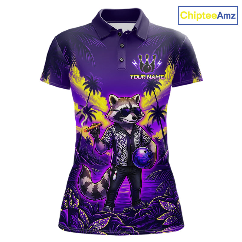 Funny Cool Raccoon Bowling Ball Shirt For Women Custom Blue Tropical Team Jersey Bowling League NBT903
